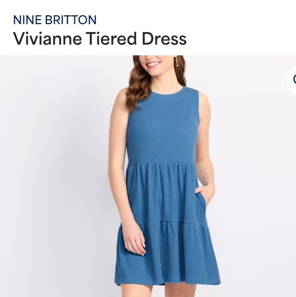 nine britton Sleeveless Tiered Ribbed Blue Mini Dress.Never Worn.
